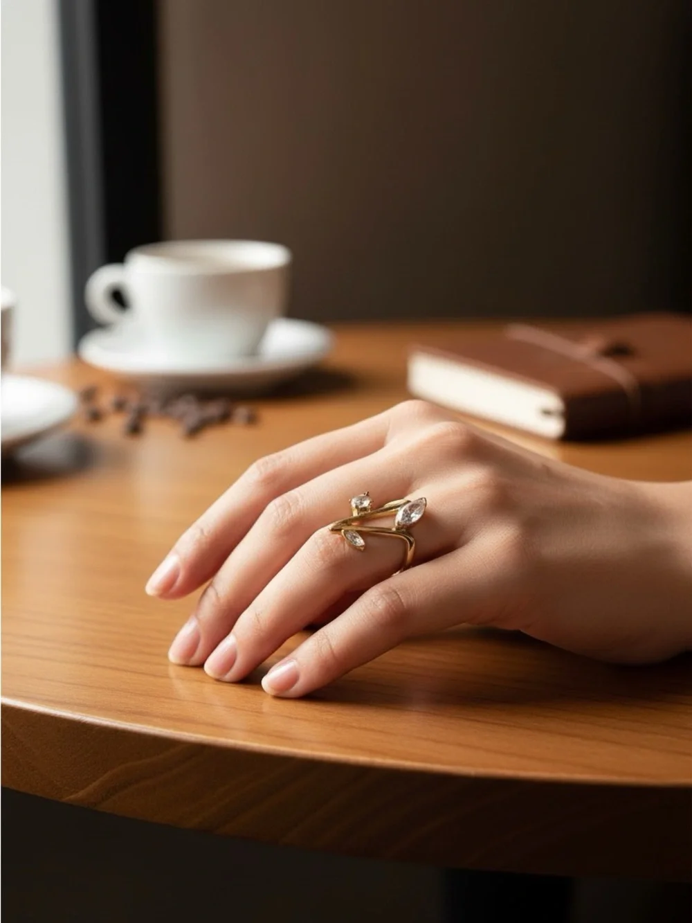 ✨ Y2K Asymmetrical Gold Crystal Statement Ring ✨